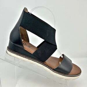 Diba True Black Leather and Fabric Strappy Wedge Comfort Sandals Size 9.5